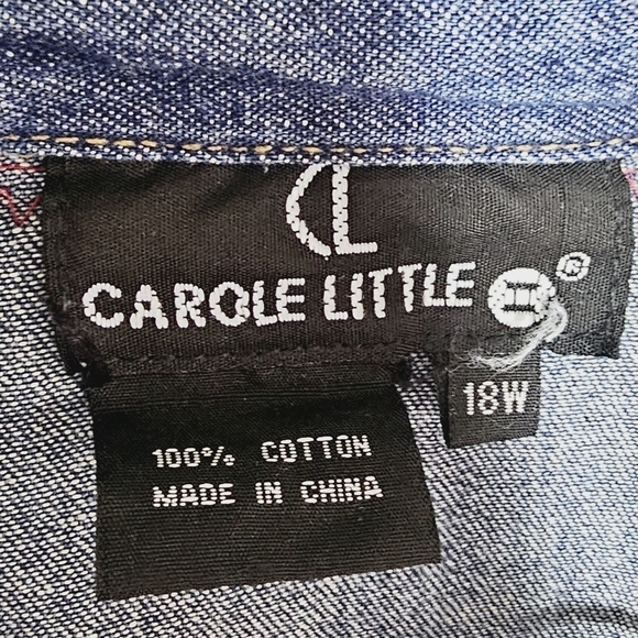 Carole Little 90's Button Down Floral Embroidery Denim Color Block Women's Shirt - Picture 6 of 6